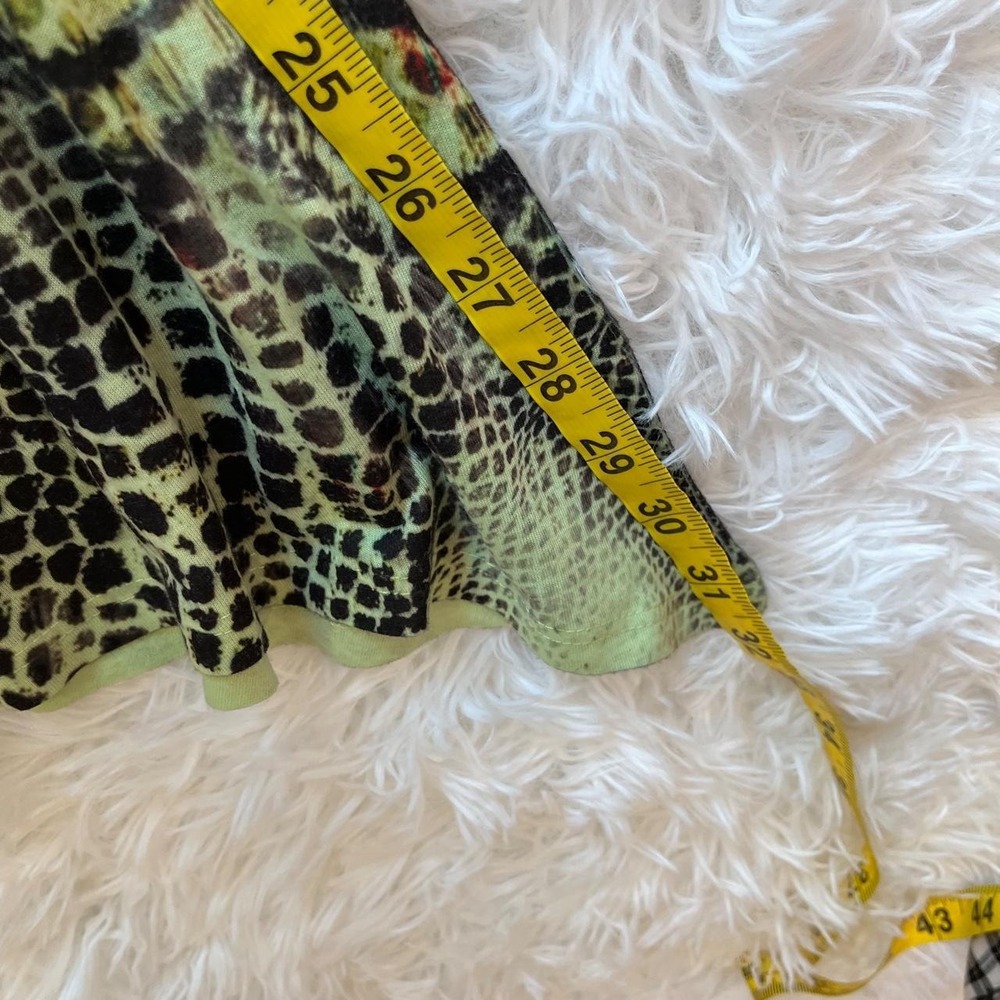 Y2K Green Animal & Floral Print Baby Doll Rhinestone Asymetrical Hem Top Medium - Picture 6 of 8